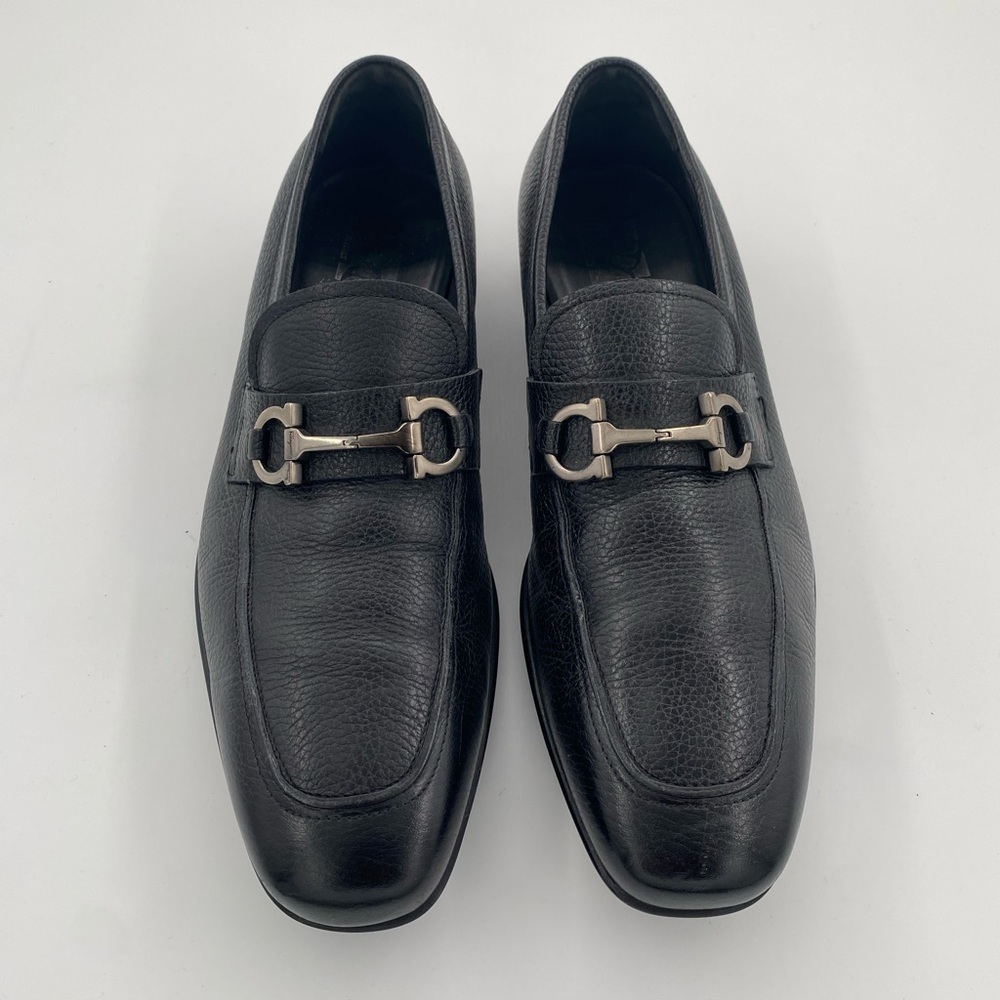Salvatore Ferragamo black loafers with silver logo